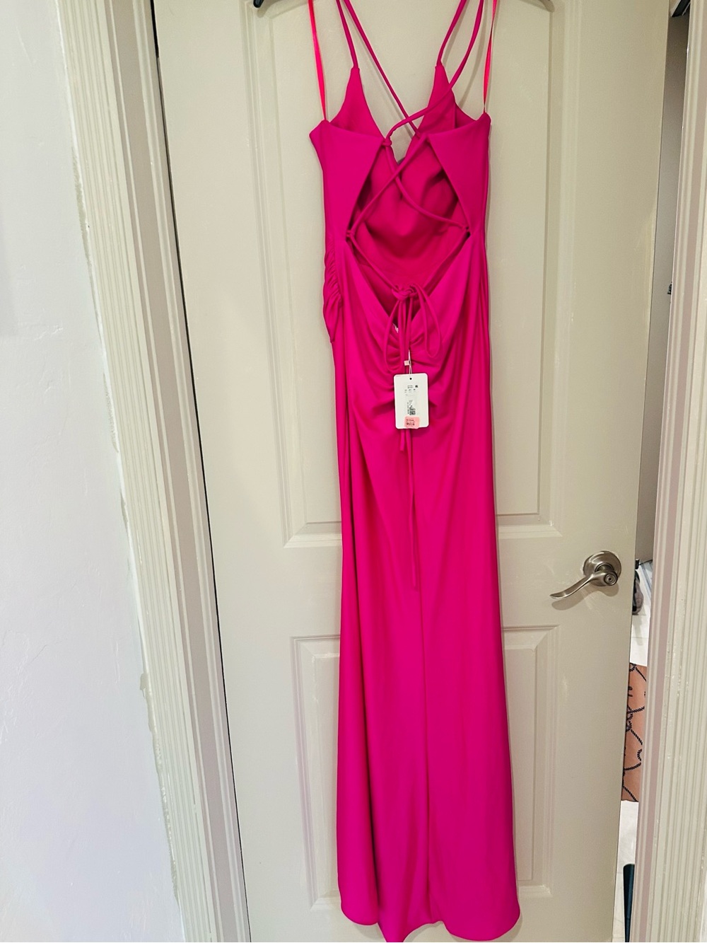 Gianni Bini Hot Pink Formal Maxi Dress Ruched Side Slit Size 5 NWT - Picture 9 of 9